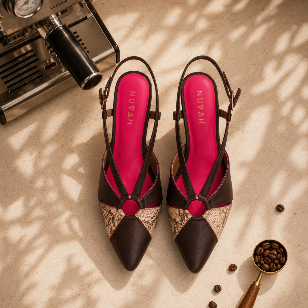 Rendezvous Espresso sling back kitten heel