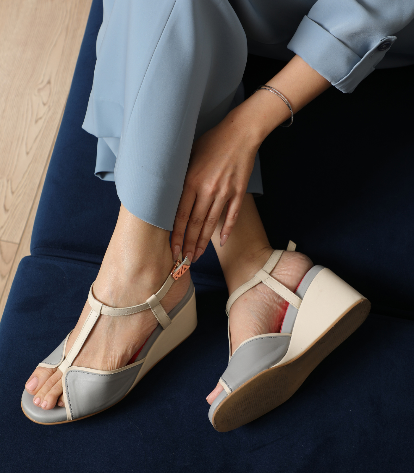 Daydream Morning Mist T strap wedge platform