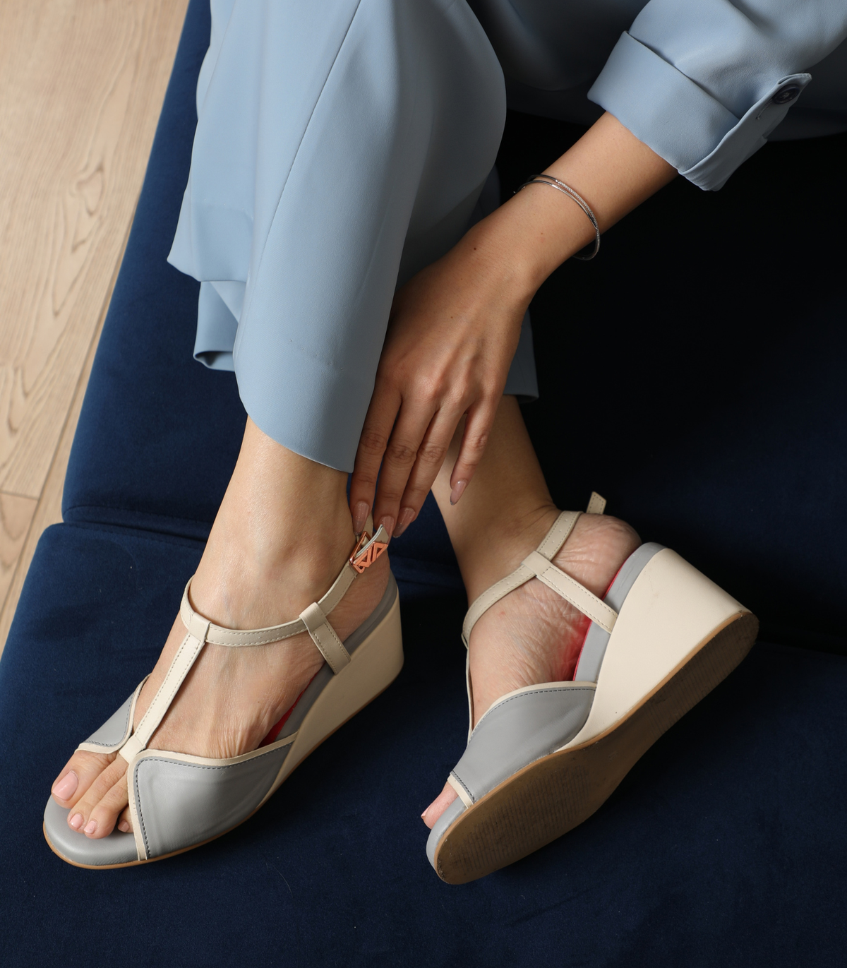 Daydream Morning Mist T strap wedge platform