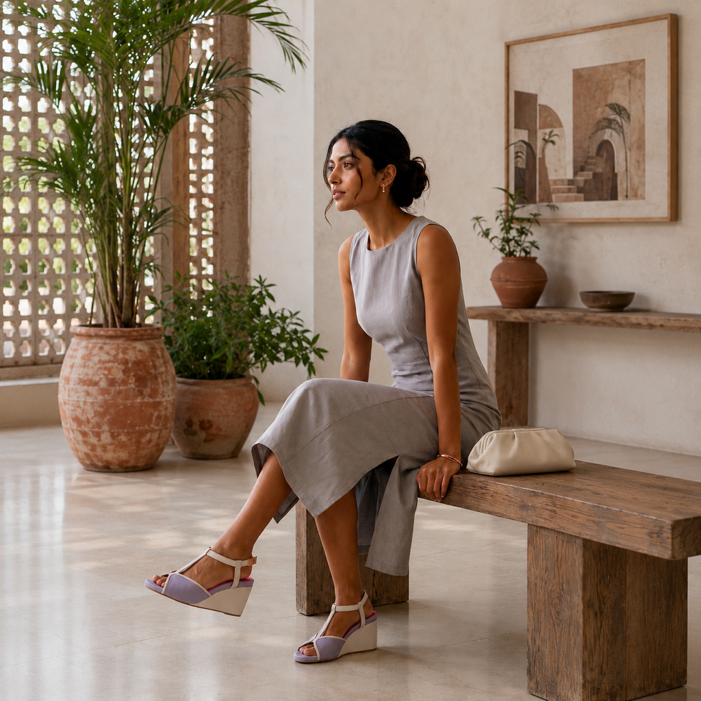 Daydream Morning Mist T strap wedge platform