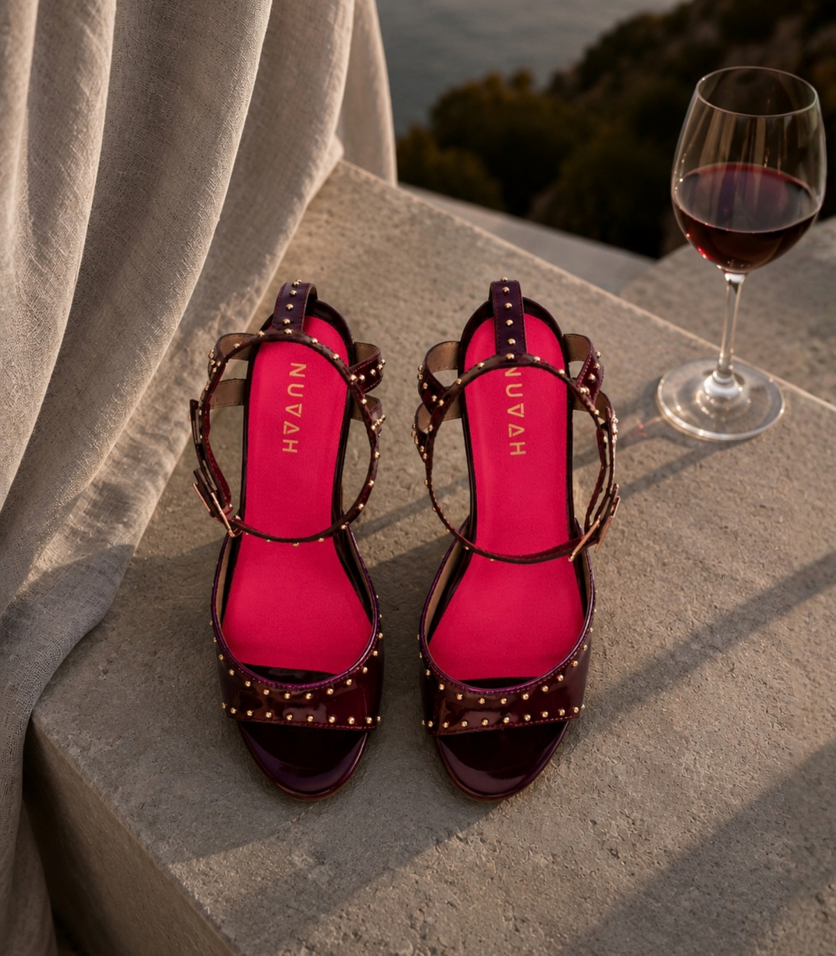Gossip Bordeaux burgundy cone heel