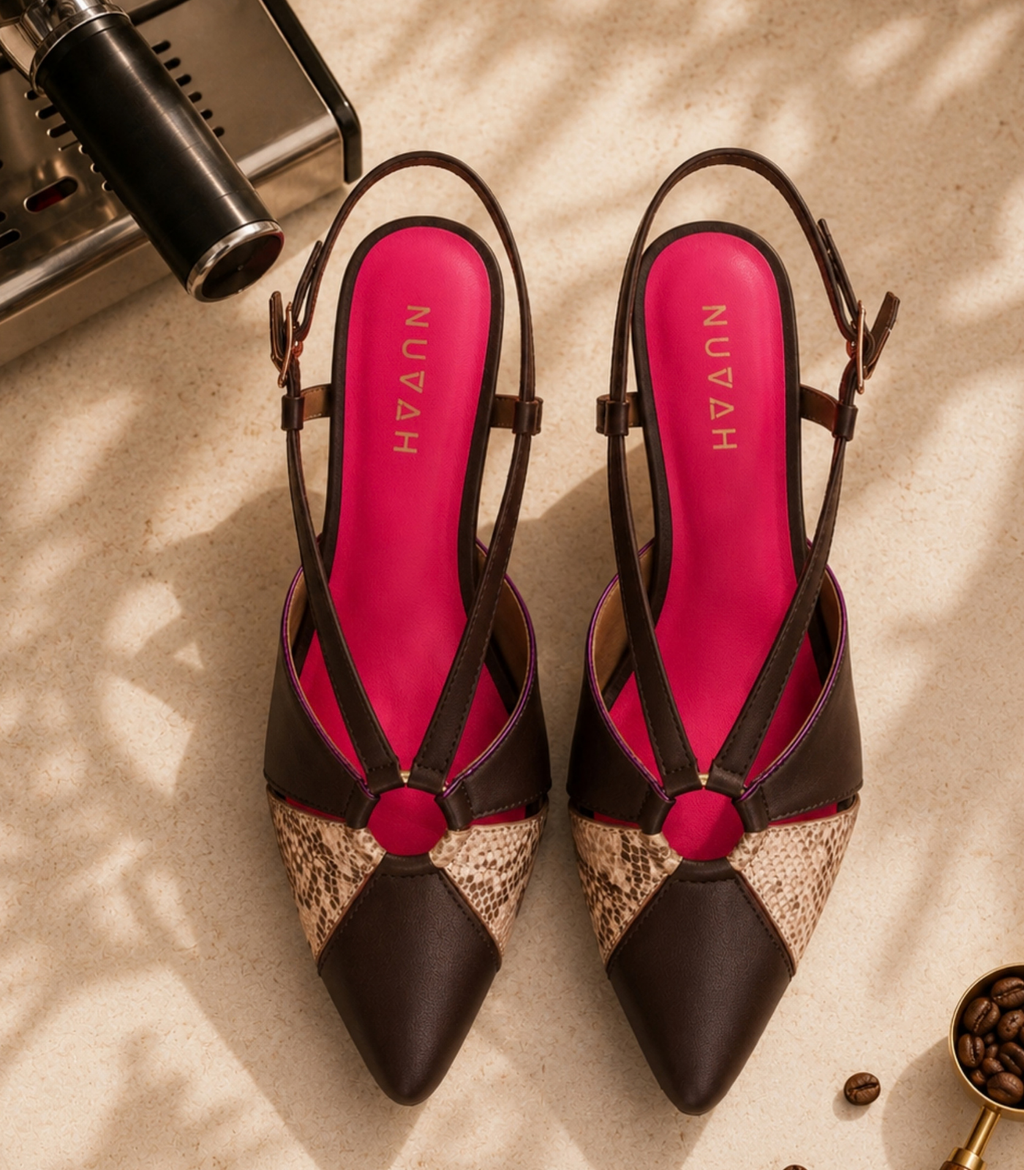 Rendezvous Espresso sling back kitten heel