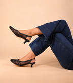 Sargam Sur - Black and Silver snake kitten heel