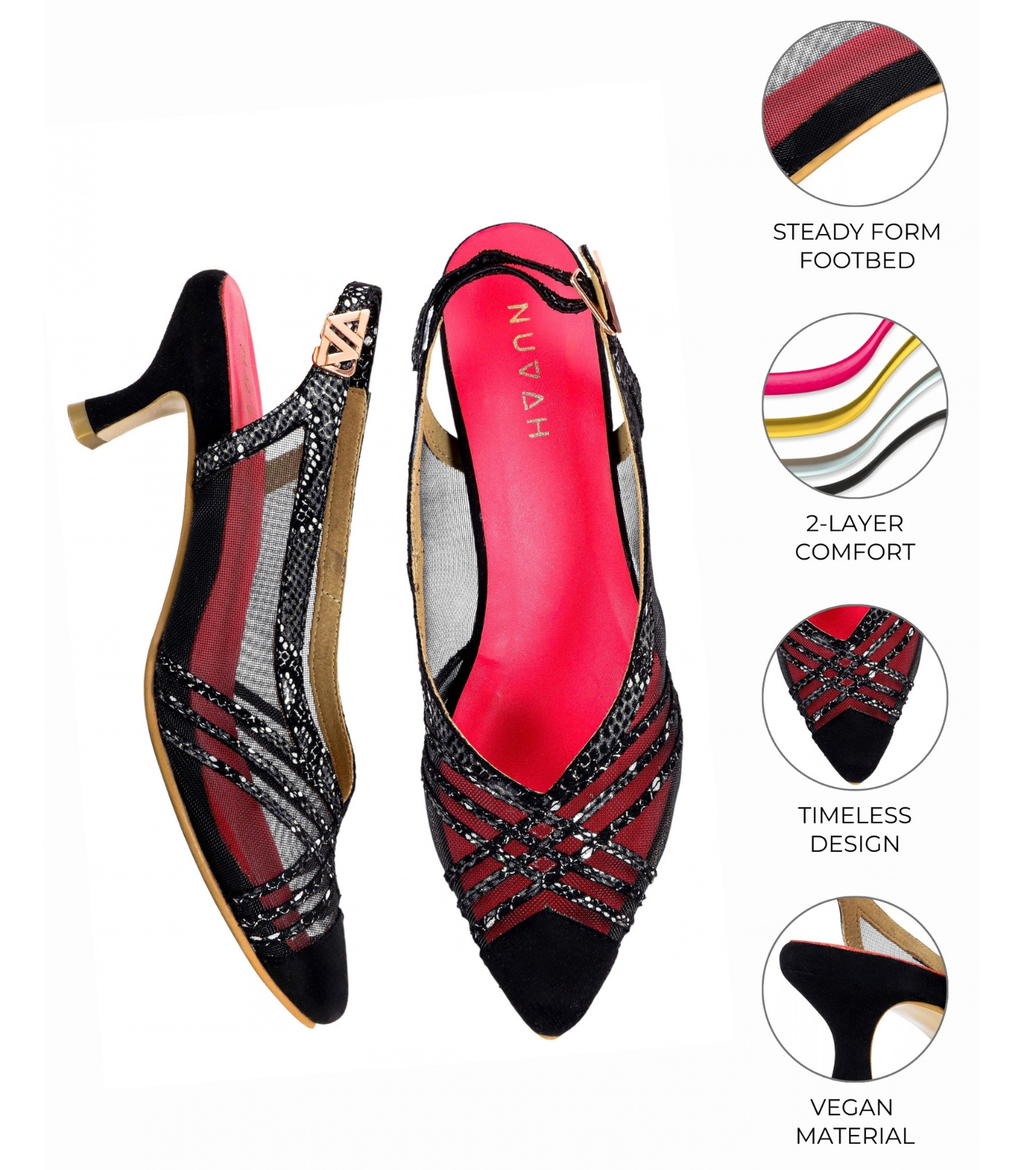 Sargam Sur - Black and Silver snake kitten heel