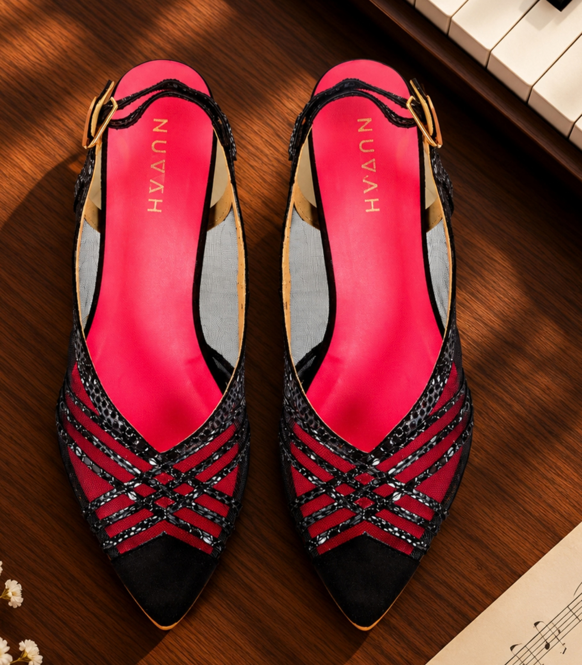 Sargam Sur - Black and Silver snake kitten heel
