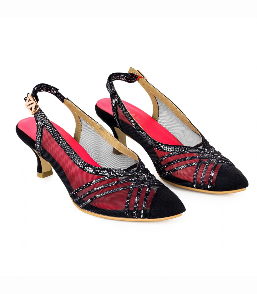 Sargam Sur - Black and Silver snake kitten heel