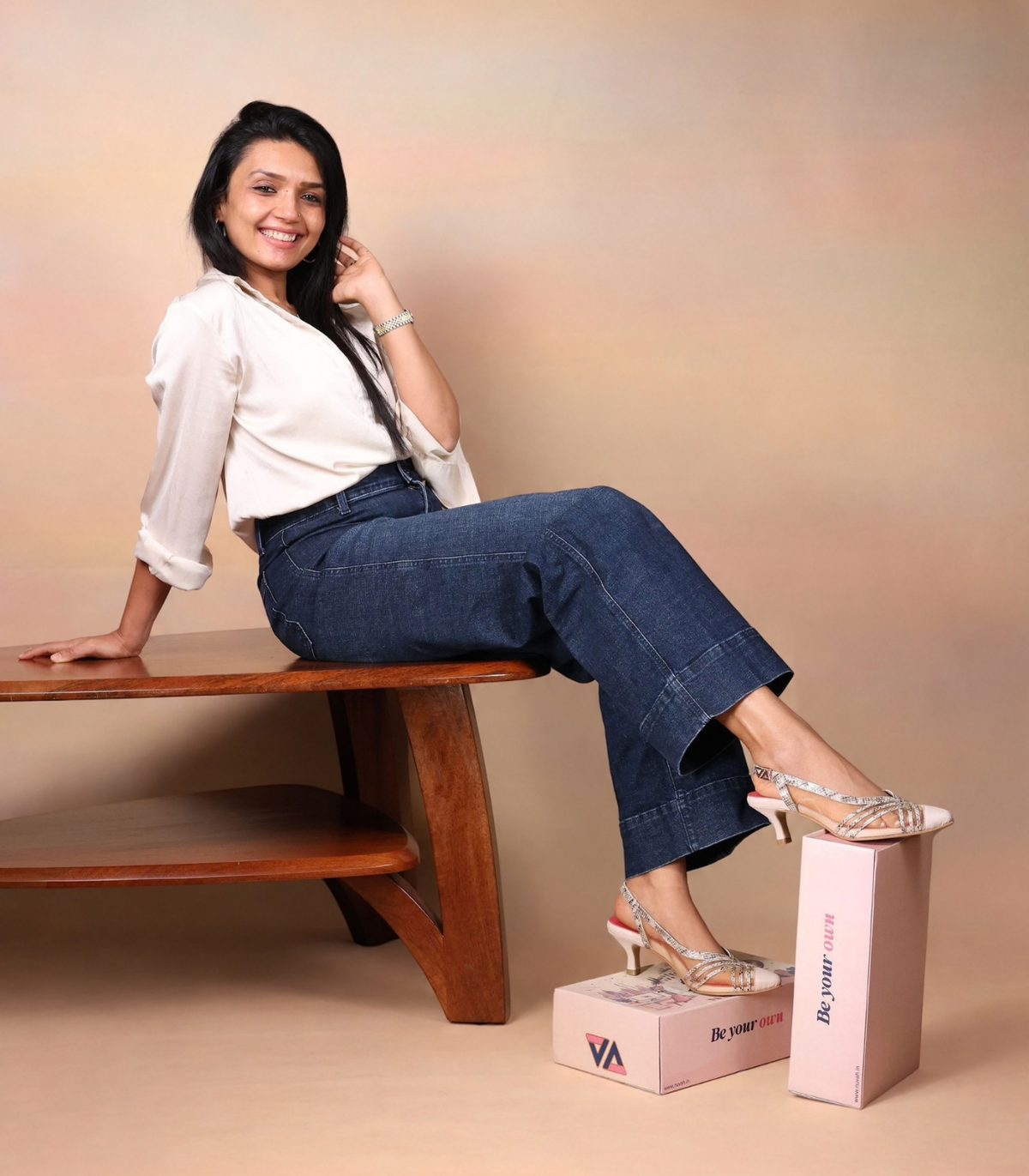 Sargam Taal - Beige and Cream snake kitten heel