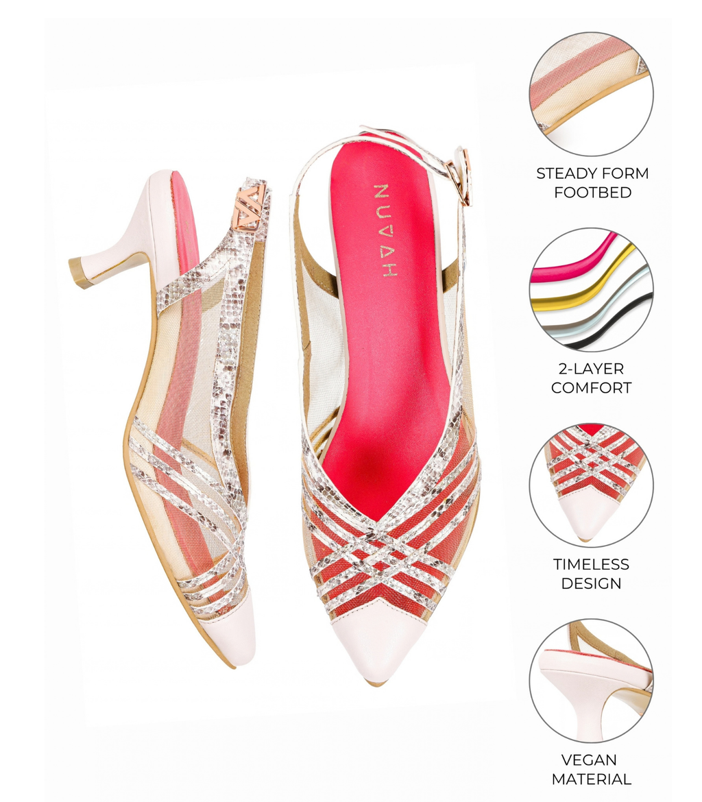 Sargam Taal - Beige and Cream snake kitten heel